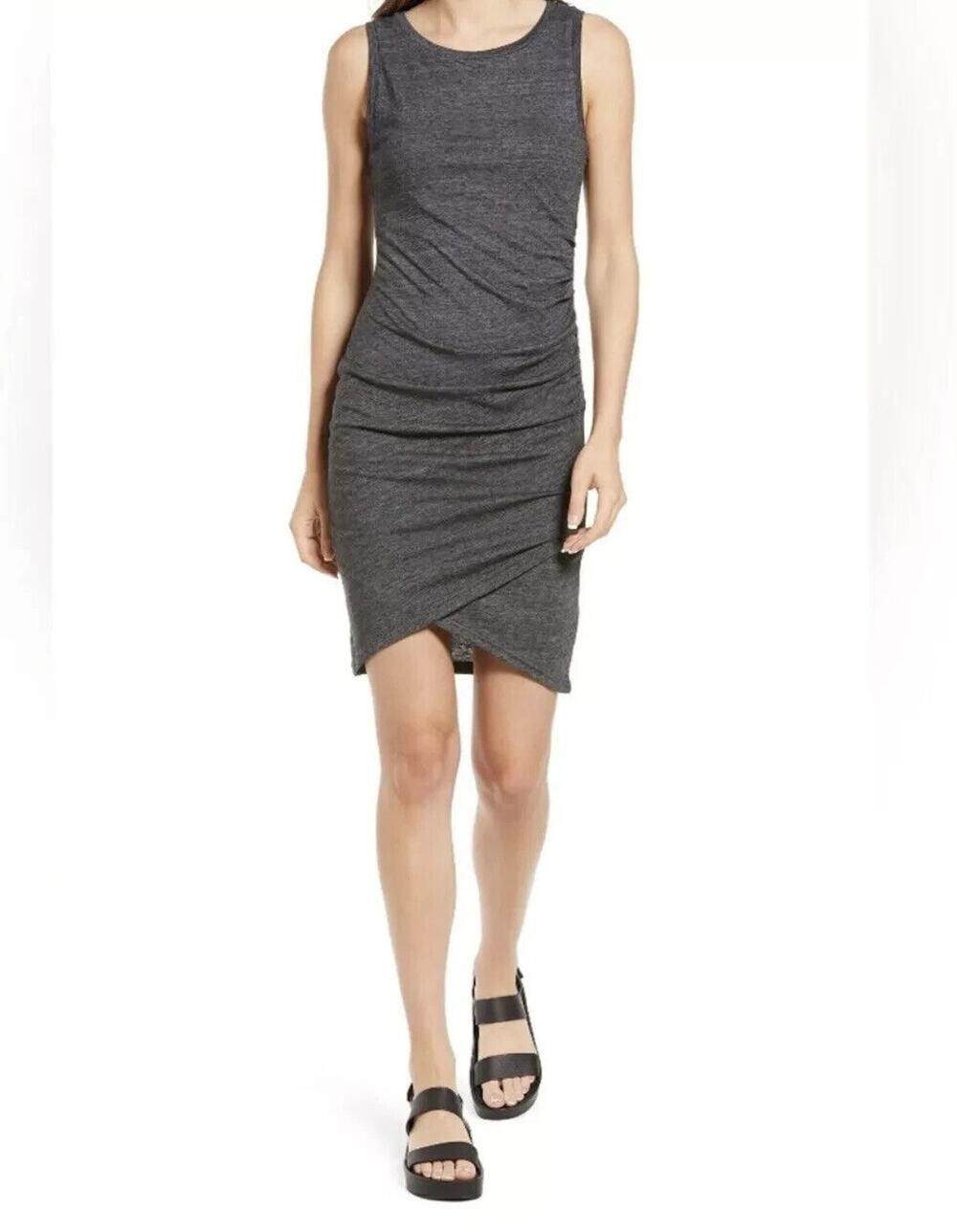 Treasure & Bond Women's Gray Ruched Side Sleeveless Dress Stretch Beach Size XXS